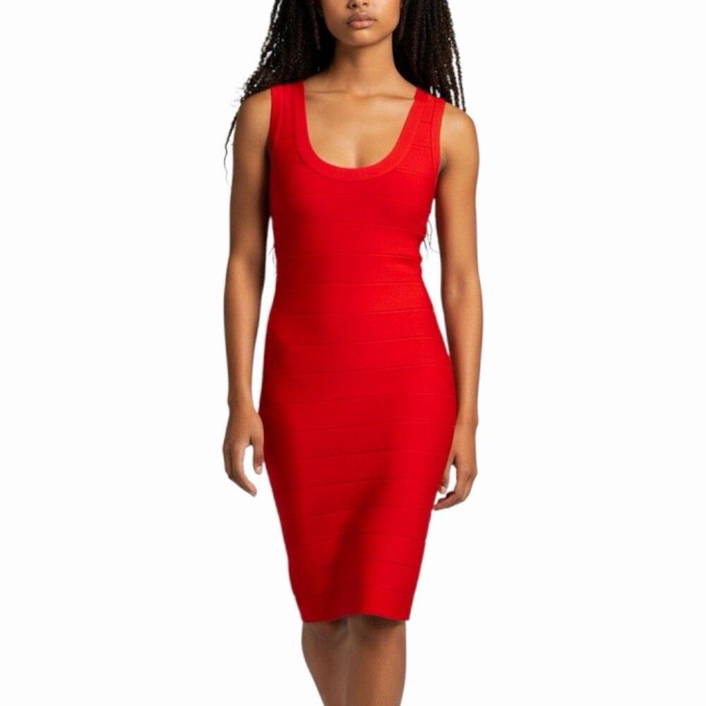 Icone Paris Women's Orange Bodycon Bandage Dress Size M Sleeveless Midi Stretchy